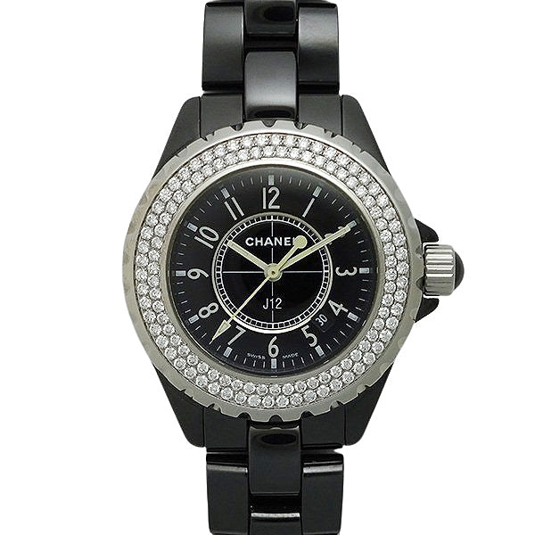 CHANEL シャネル J12 H0682 ブラックセラミック 33mm アフターダイヤベゼル レディース 腕時計【中古】