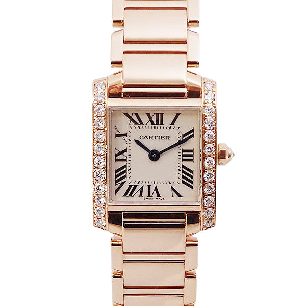 Cartier カルティエ タンクフランセーズSM W51008Q3/2384 PGコーティング アフターダイヤ クォーツ レディース 腕時計【美品中古】