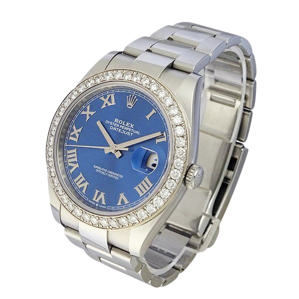 ROLEX ロレックス デイトジャスト41 126300 アズーロブルー アフターダイヤカスタム メンズ 腕時計 【中古】