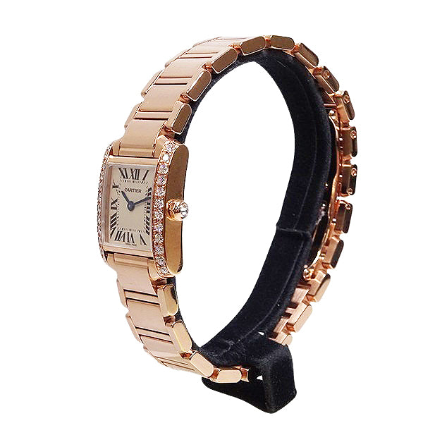 Cartier カルティエ タンクフランセーズSM W51008Q3/2384 PGコーティング アフターダイヤ クォーツ レディース 腕時計【美品中古】