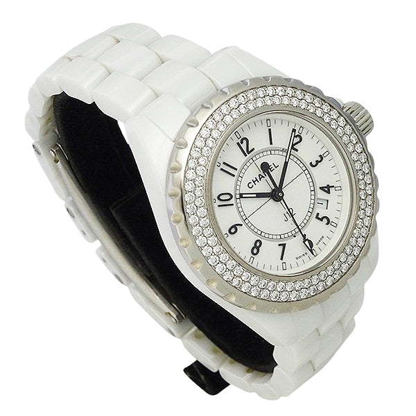 CHANEL シャネル J12 H0967 ホワイトセラミック 33mm ダイヤベゼル レディース 腕時計【中古】