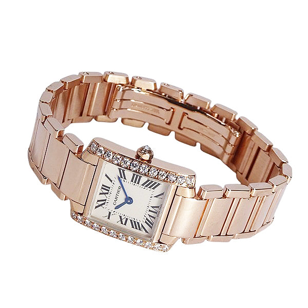 Cartier カルティエ タンクフランセーズSM W51008Q3/2384 PGコーティング アフターダイヤ クォーツ レディース 腕時計【美品中古】