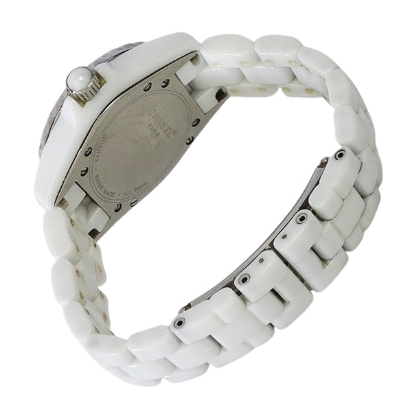 CHANEL シャネル J12 H0967 ホワイトセラミック 33mm ダイヤベゼル レディース 腕時計【中古】