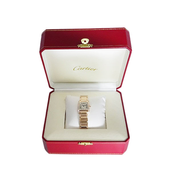 Cartier カルティエ タンクフランセーズSM W51008Q3/2384 PGコーティング アフターダイヤ クォーツ レディース 腕時計【美品中古】