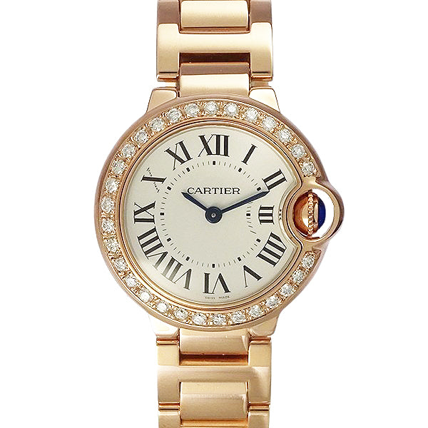 Cartier カルティエ バロンブルーSM W69010Z4/3009 PGコーティング アフターダイヤ クォーツ レディース 腕時計【美品中古】