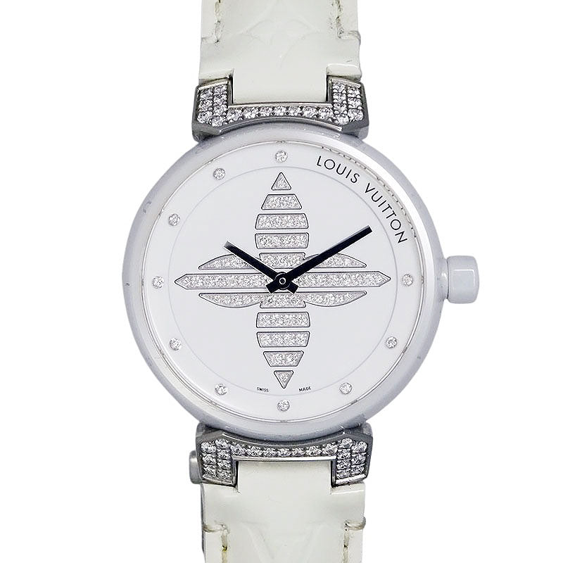 LOUIS VUITTON タンブール フォーエバー Q13M4 クォーツ ダイヤ ホワイト セラミック レデイース 腕時計【中古】