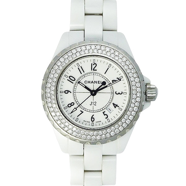 CHANEL シャネル J12 H0967 ホワイトセラミック 33mm ダイヤベゼル レディース 腕時計【中古】