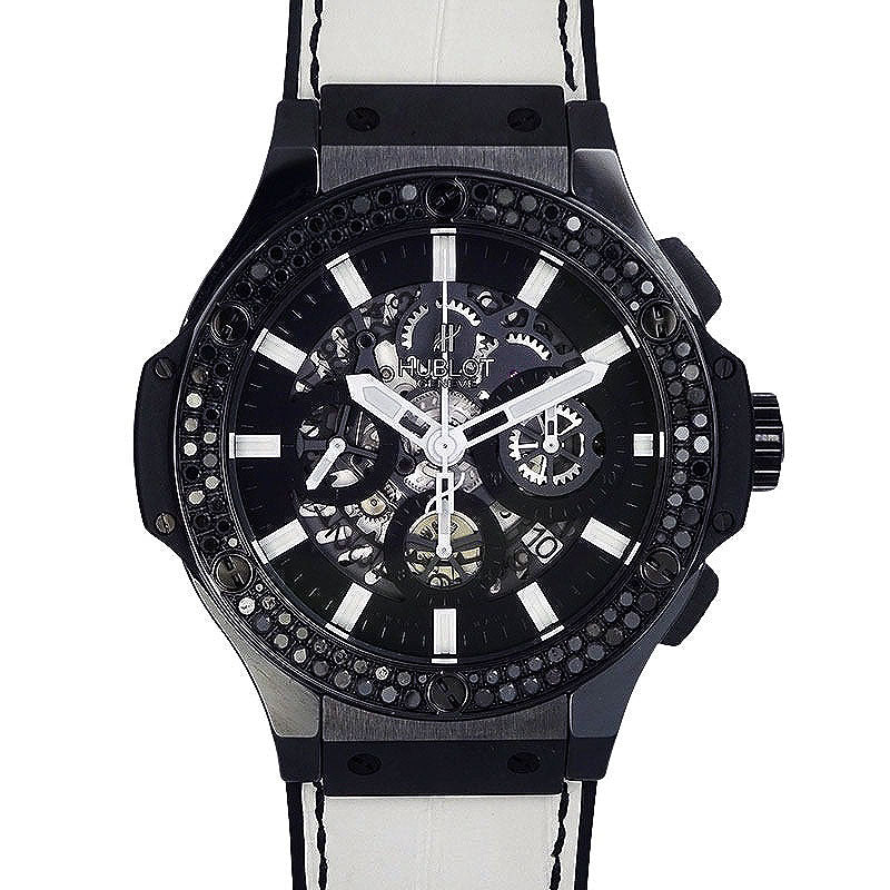 HUBLOT ウブロ ビッグバン アエロバン ブラック&ホワイト 311.CM.1110.GR.1100.DZA10 ブラックダイヤ 日本限定30本 腕時計【中古】