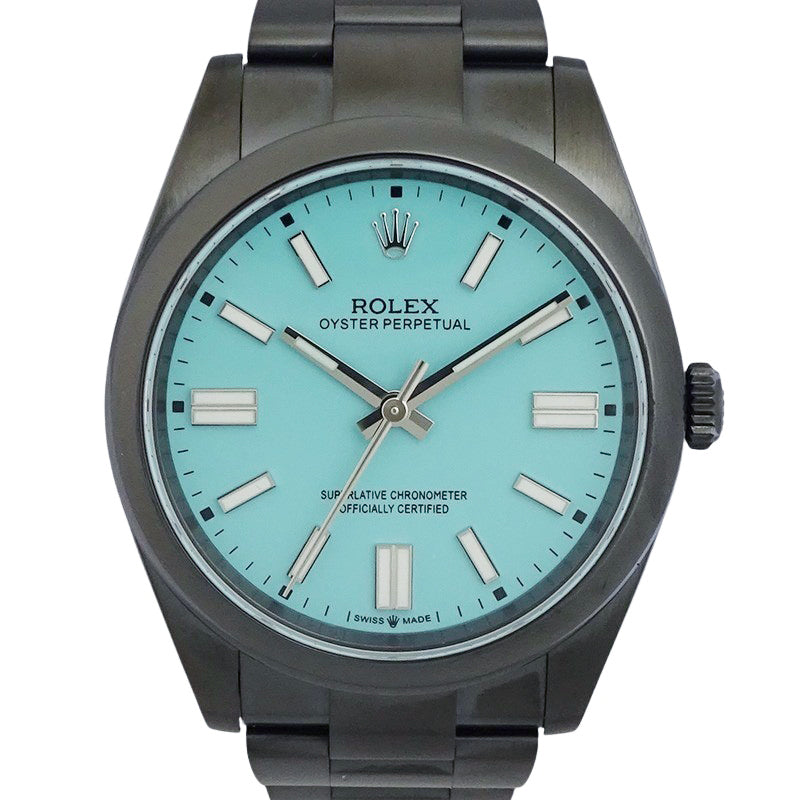 ROLEX ロレックス オイスターパーペチュアル 41 DLCコーテイングカスタム 124300 ターコイズブルー リダン メンズ 腕時計【美品中古】