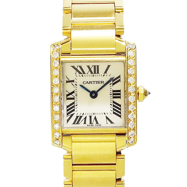 Cartier カルティエ タンクフランセーズSM W51008Q3/2384 YGコーティング アフターダイヤ クォーツ レディース 腕時計【美品中古】
