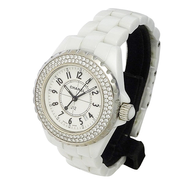 CHANEL シャネル J12 H0967 ホワイトセラミック 33mm ダイヤベゼル レディース 腕時計【中古】
