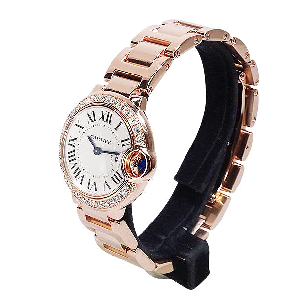 Cartier カルティエ バロンブルーSM W69010Z4/3009 PGコーティング アフターダイヤ クォーツ レディース 腕時計【美品中古】