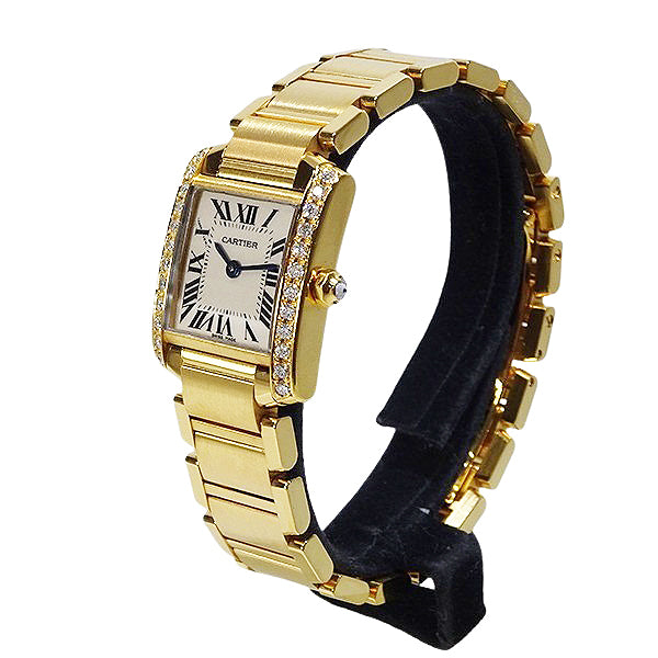 Cartier カルティエ タンクフランセーズSM W51008Q3/2384 YGコーティング アフターダイヤ クォーツ レディース 腕時計【美品中古】