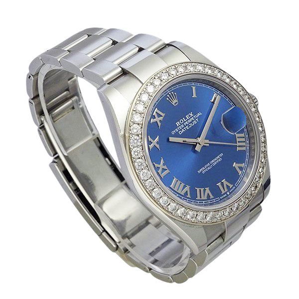 ROLEX ロレックス デイトジャスト41 126300 アズーロブルー アフターダイヤカスタム メンズ 腕時計 【中古】