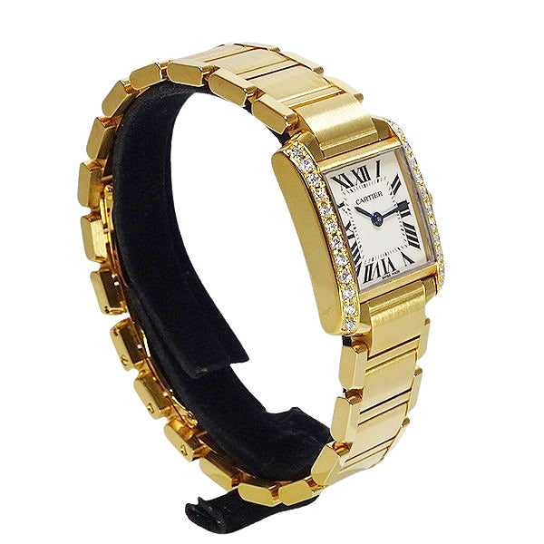 Cartier カルティエ タンクフランセーズSM W51008Q3/2384 YGコーティング アフターダイヤ クォーツ レディース 腕時計【美品中古】