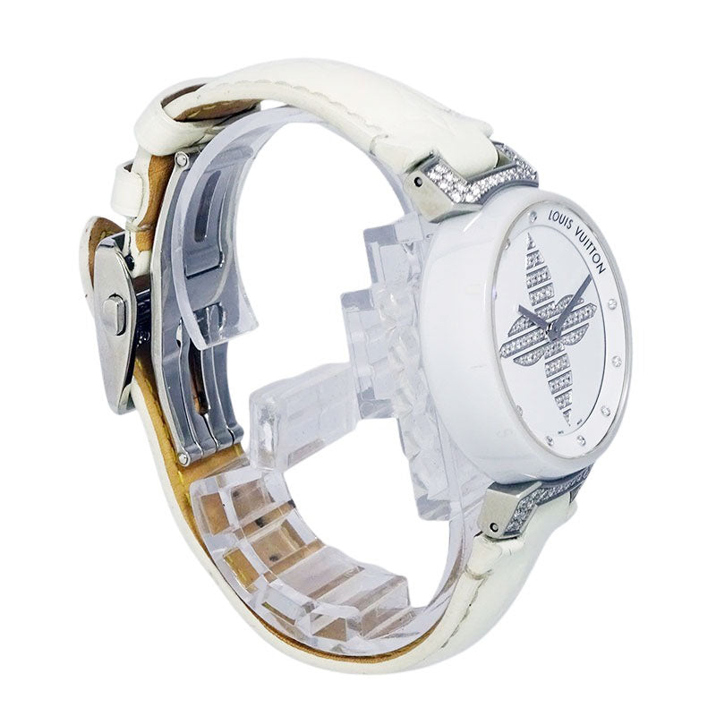 LOUIS VUITTON タンブール フォーエバー Q13M4 クォーツ ダイヤ ホワイト セラミック レデイース 腕時計【中古】