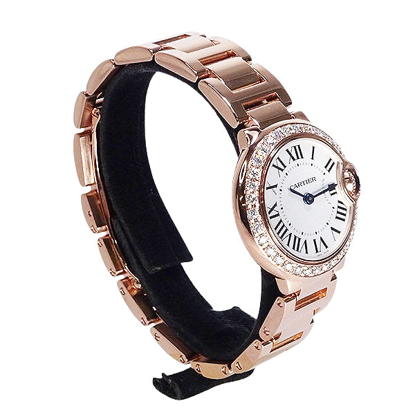 Cartier カルティエ バロンブルーSM W69010Z4/3009 PGコーティング アフターダイヤ クォーツ レディース 腕時計【美品中古】