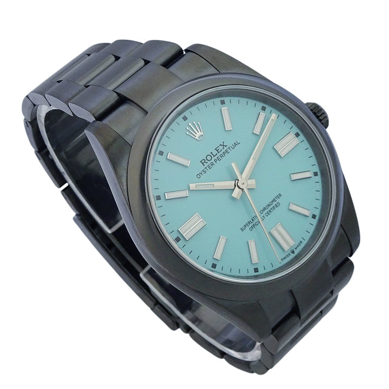 ROLEX ロレックス オイスターパーペチュアル 41 DLCコーテイングカスタム 124300 ターコイズブルー リダン メンズ 腕時計【美品中古】