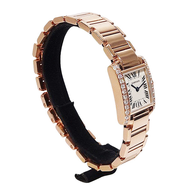 Cartier カルティエ タンクフランセーズSM W51008Q3/2384 PGコーティング アフターダイヤ クォーツ レディース 腕時計【美品中古】