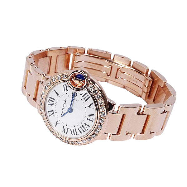 Cartier カルティエ バロンブルーSM W69010Z4/3009 PGコーティング アフターダイヤ クォーツ レディース 腕時計【美品中古】