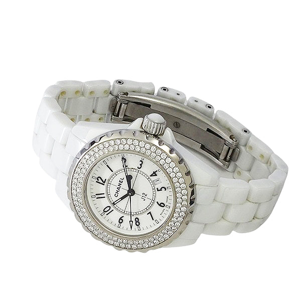 CHANEL シャネル J12 H0967 ホワイトセラミック 33mm ダイヤベゼル レディース 腕時計【中古】