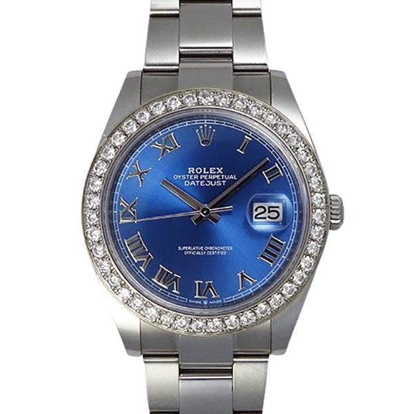 ROLEX ロレックス デイトジャスト41 126300 アズーロブルー アフターダイヤカスタム メンズ 腕時計 【中古】